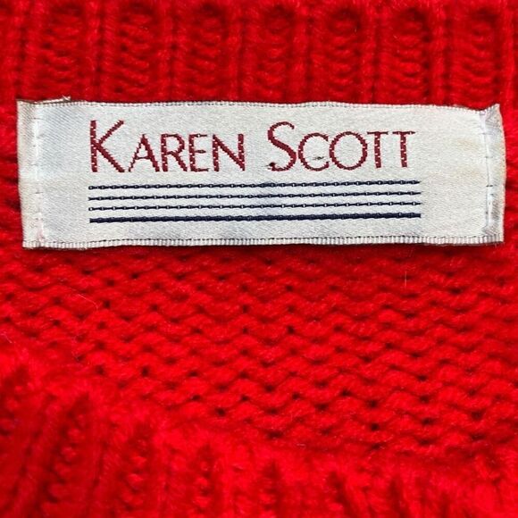 Vintage 90s Cropped Knit Cardigan Sweater Bright Cherry Red Scottie Dog Plaid - Picture 8 of 11